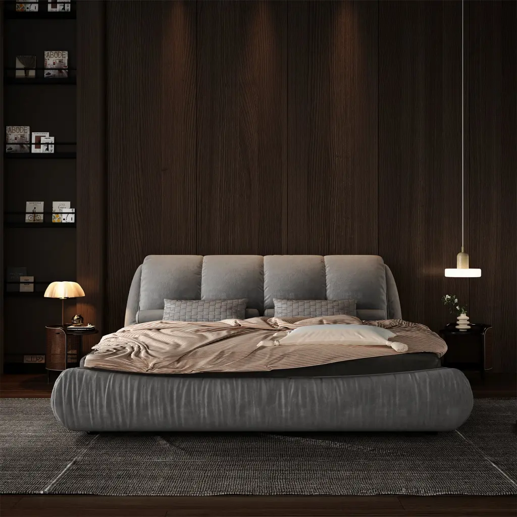 Queen Size Premium Upholstered Platform Bed Oversized Padded Headboard bobby furniture