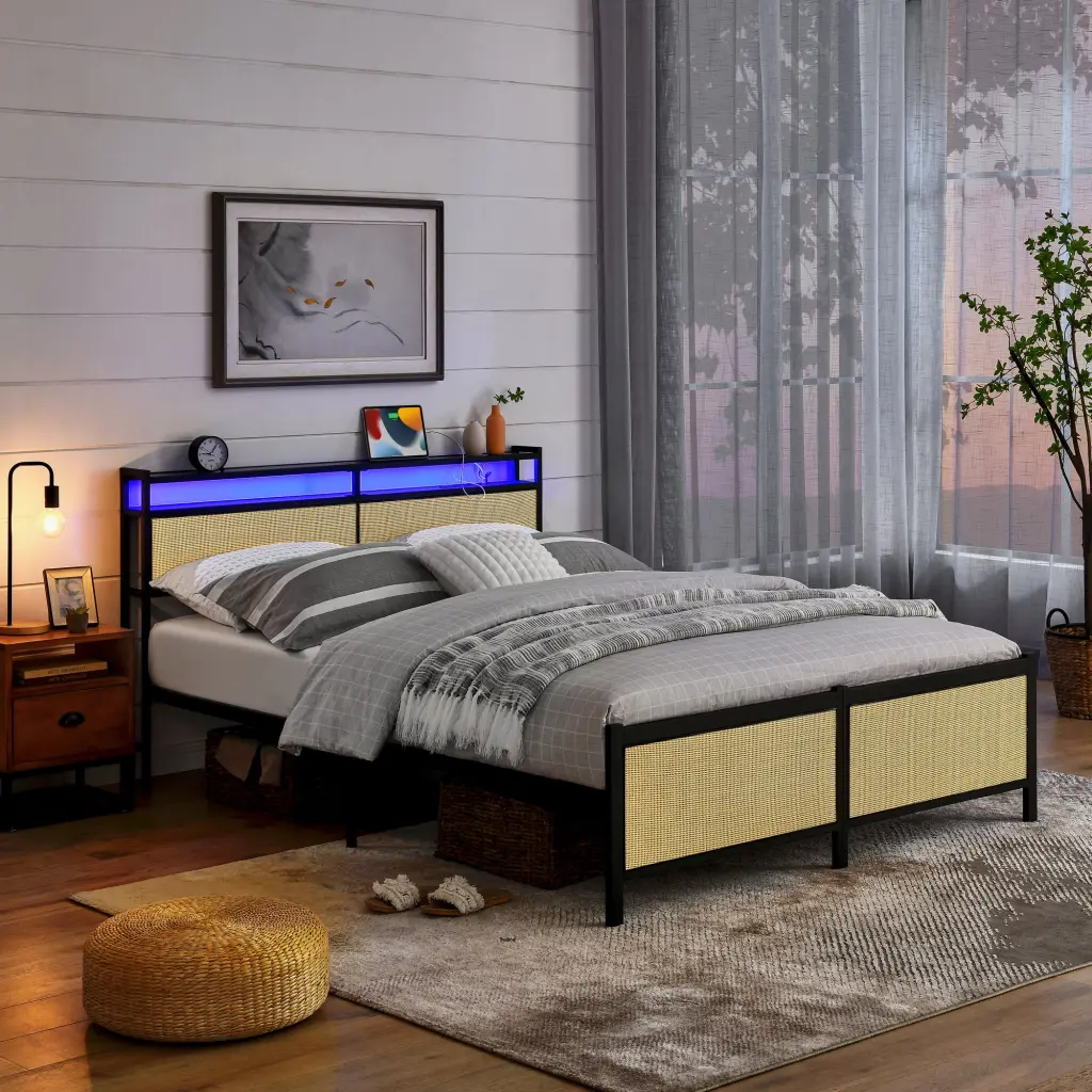 Ferrous Metal Bed Frame Wrought Iron Platform Bed Metallic Frame Queen Size chuangyuan wood industry