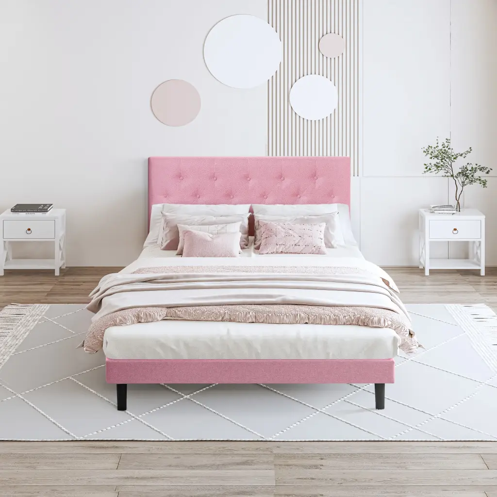 Full Size Upholstered Platform Bed Frame Modern Button Tufted civilfurniture