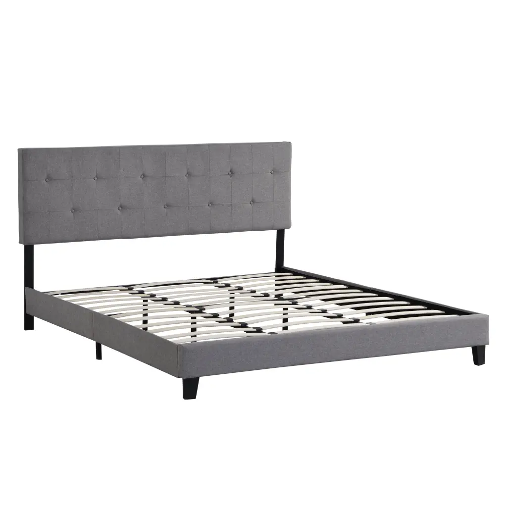 King Size Upholstered Platform Bed Frame Button Tufted Linen Fabric civilfurniture