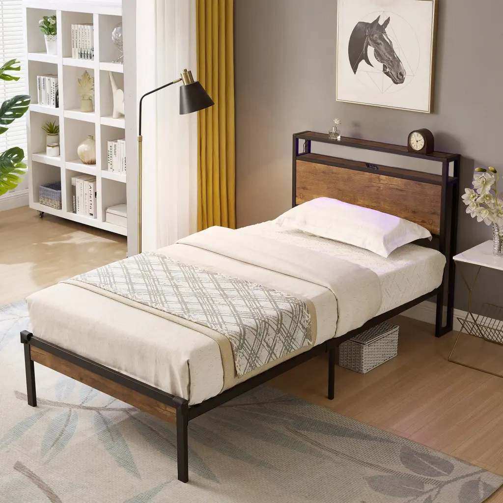 Twin Dimensions Metallic Platform Bed Frame Timberen Headboard And Footboard civilfurniture