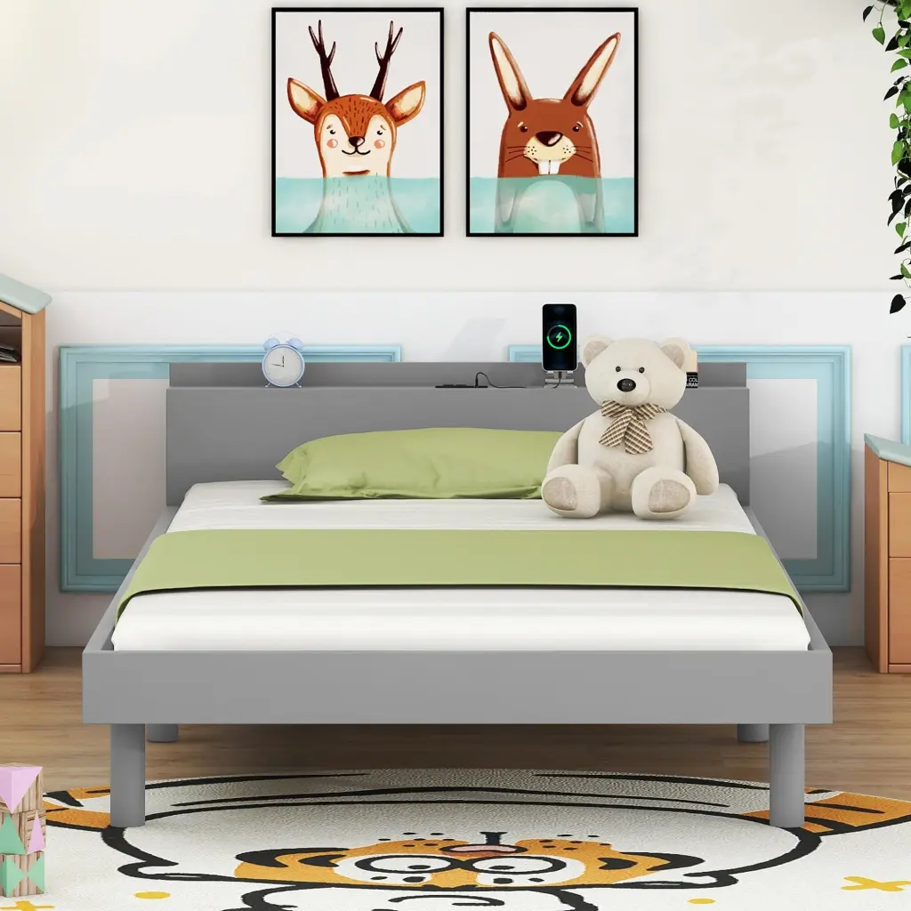Modern Design Twin Size Platform Bed Frame Built USB Port fangxing