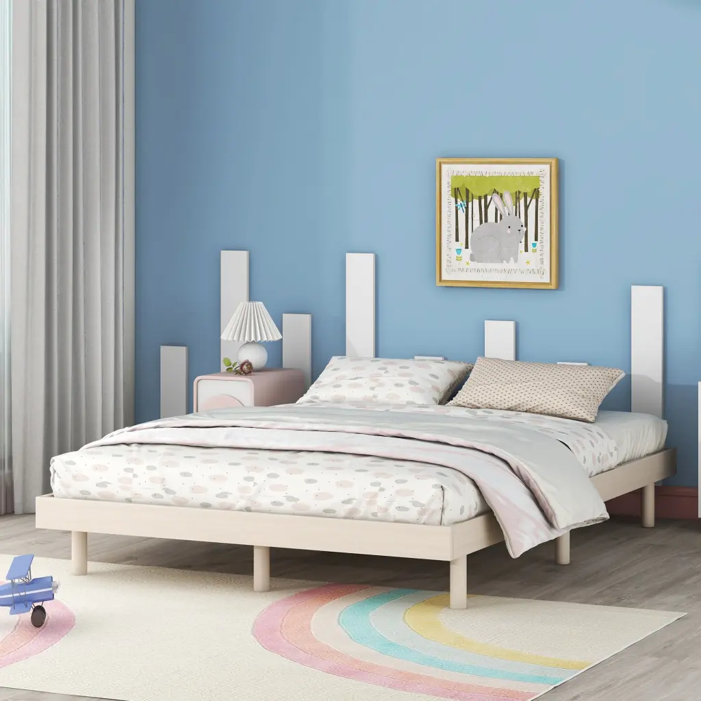 Modern Full Floating Platform Bed Frame White Washed Hue fangxing
