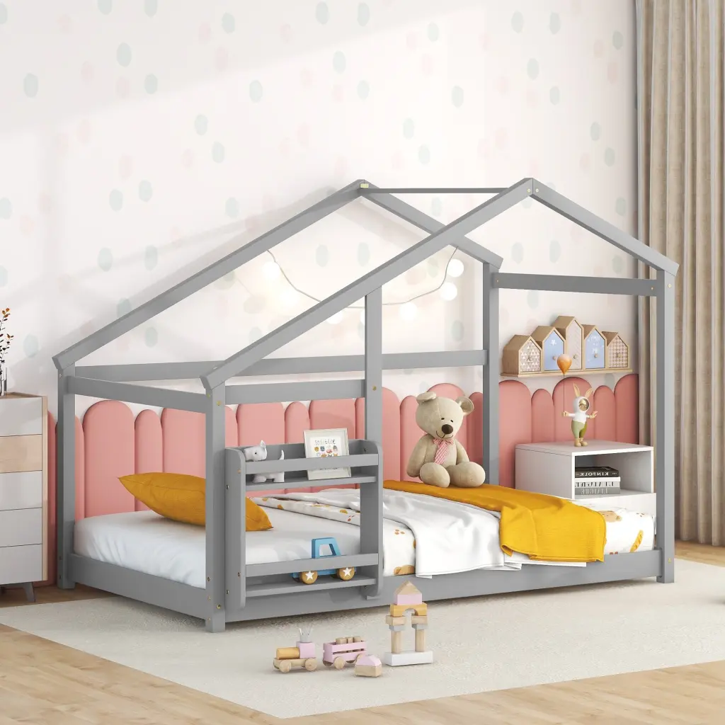 Twin Floor Wooden Houtilize Bed Shelf No Box Spring fangxing