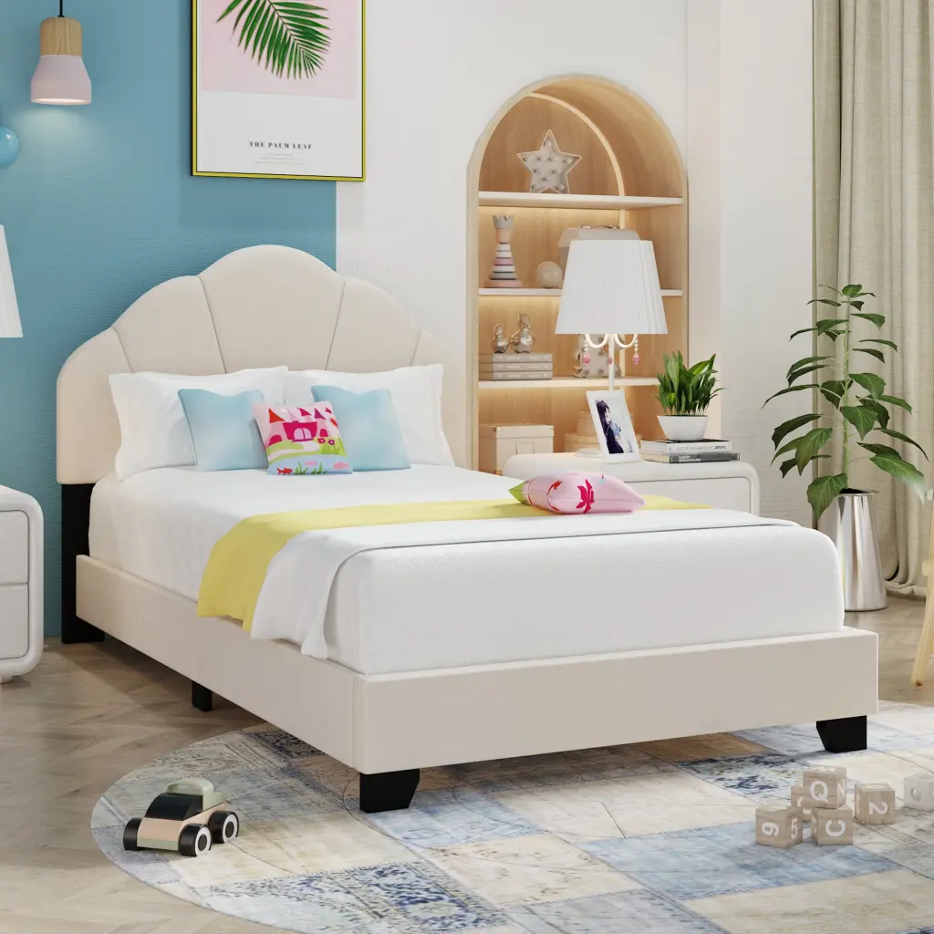 Upholstered Twin Dimensions Platform Bed Kids, Wooden Bed Frame Slats fullbarn e-commerce