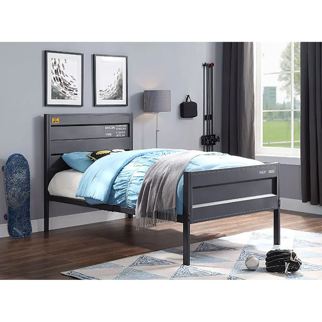 Gunmetal Twin Platform Bed No Box Spring Required Metal Frame furniture max