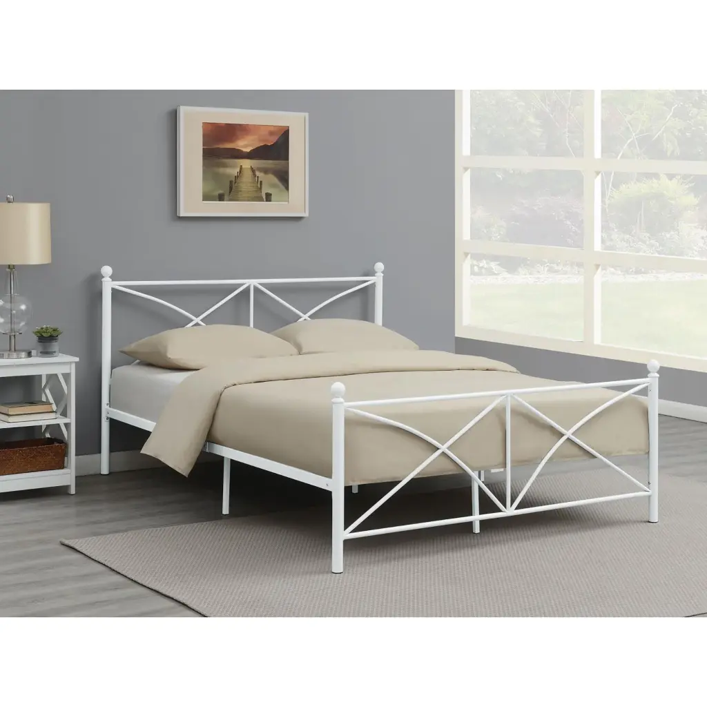 White Queen Platform Bed Metal Frame No Box Spring Required furniture max