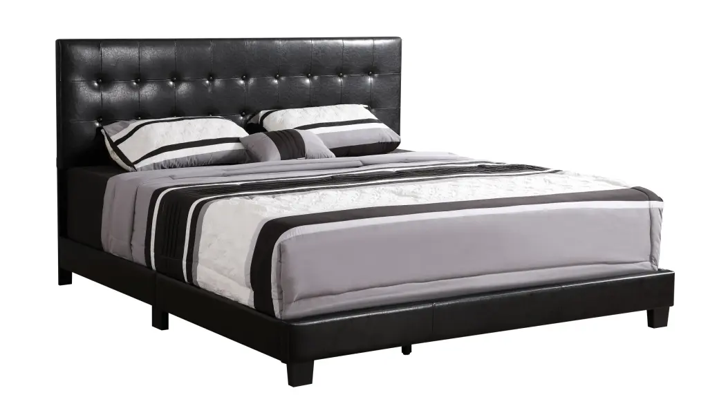 Caldwell G1304 Queen Bed Black Upholstered Platform Bed Box Spring Required glory furniture