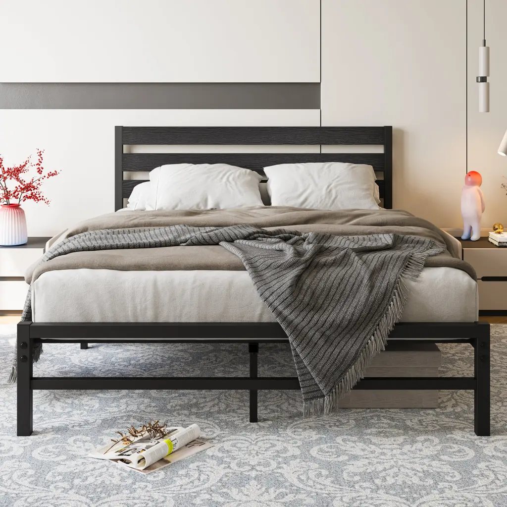 Queen Size Platform Bed Frame Wooden Headboard Under Bed Storage Modern Design home furniture