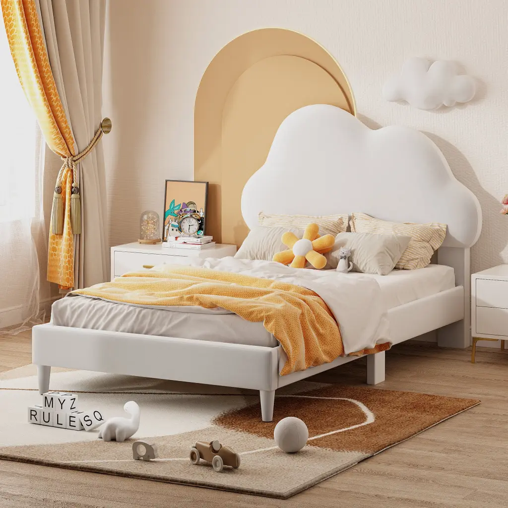 Twin Dimensions Upholstered Cloud Shape Bed Velvet Platform Bed Headboard homey life