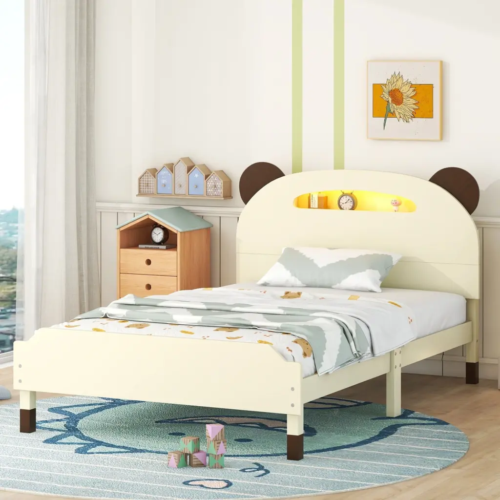 Twin Size Wood Platform Bed Bear Headboard Motion Friendly homey life