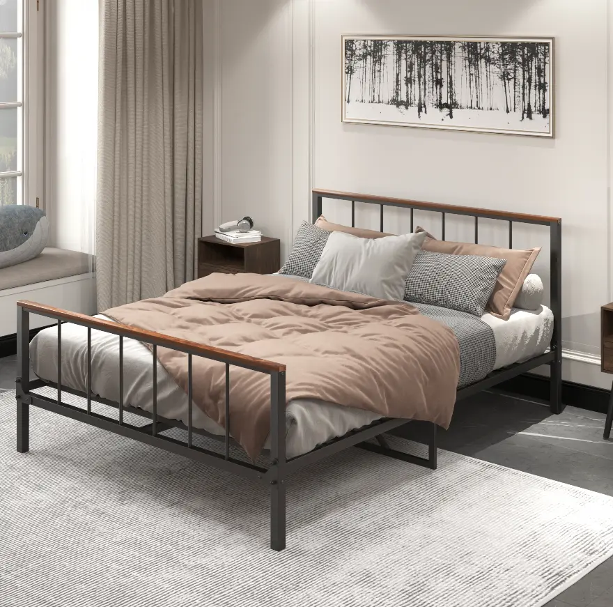 Metal Platform Bed Frame Headboard And Footboard Robust Metal Frame hs furniture