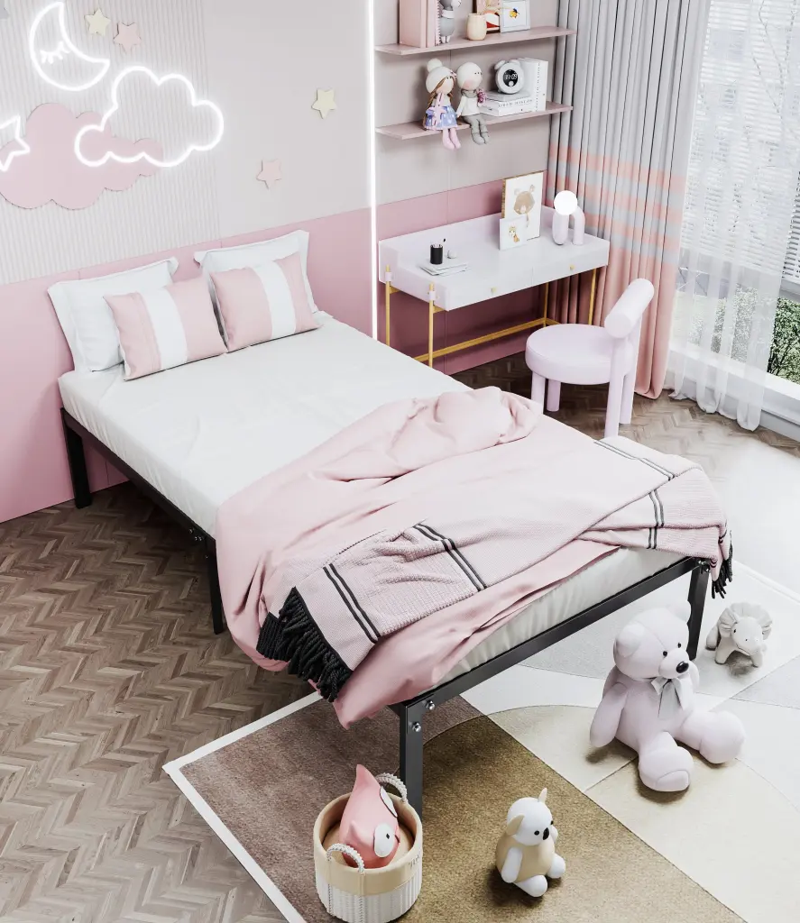 Metallic Platform Bed Frame Sturdy Metal Frame No Box Spring Needed Twin Size hs furniture