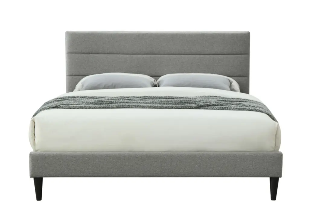 Twin Sized Channel Bed Box USB Ports Gray Upholstered Platform Bed Frame ihomefurnishings