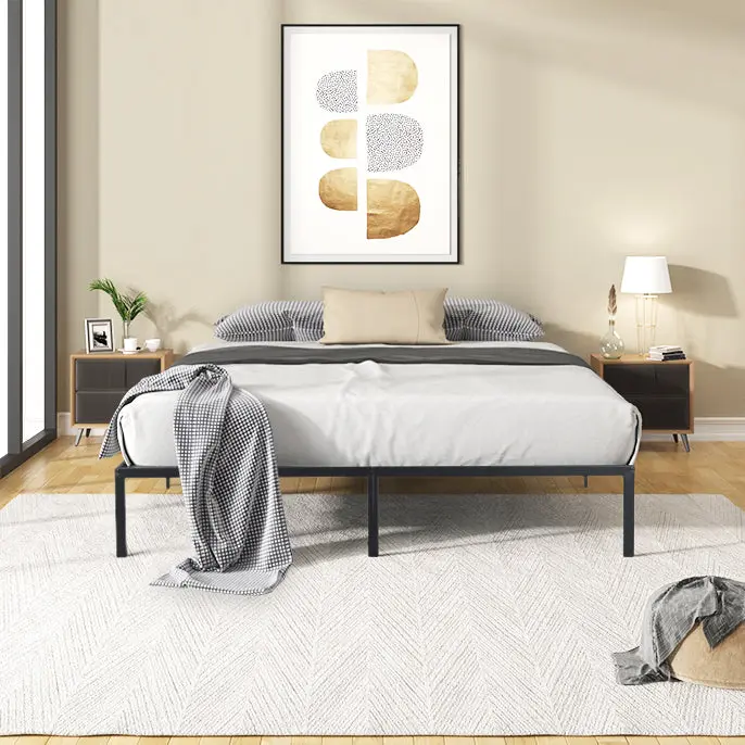 Queen Size Metal Bed Frame Black Steel Platform Bed ii-s choice