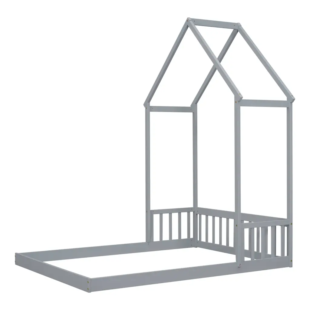 Full Roof Framed Headboard Floor Bed Guardrails No Footboard inspirit