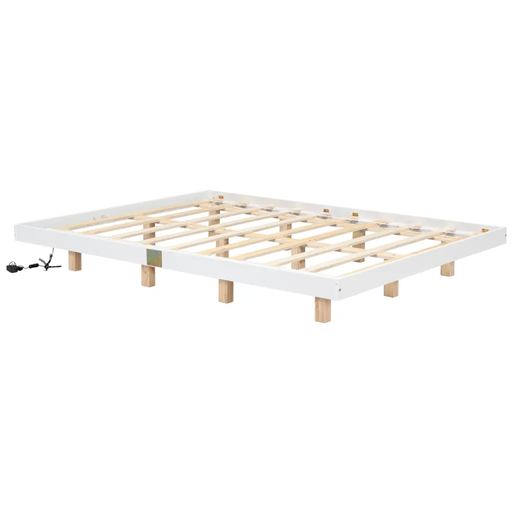 Queen Size Floating Bed LED Lights Underneath Modern Platform Bed Frame inspirit