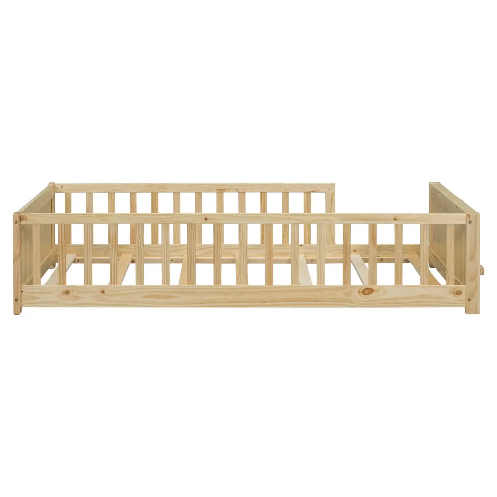 Twin Size Floor Platform Bed Built Book Storage Rack Natural Timber inspirit