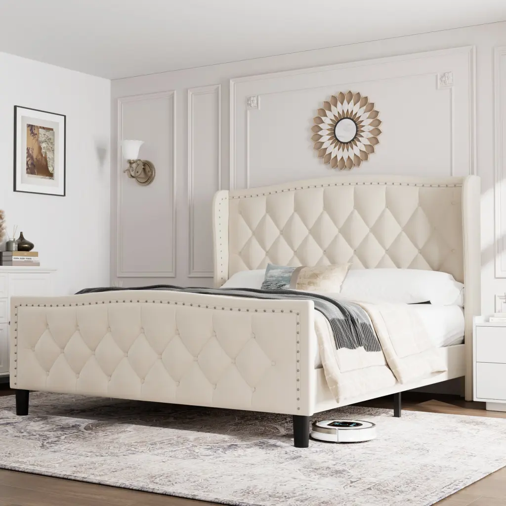 Full Size Modern Upholstered Platform Bed Frame Wingback Headboard jada sports