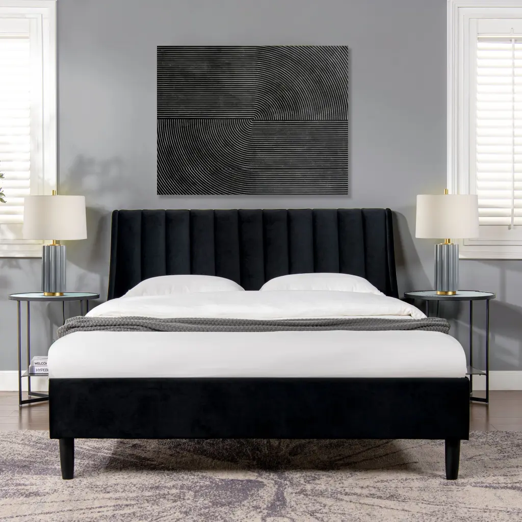 Aspen Vertical Tufted Headboard Platform Bed Set Queen Size Anthracite Black Modern Bedroom Furniture jennifer taylor home
