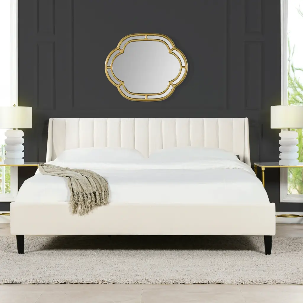 Aspen Vertical Tufted Headboard Platform Bed Set King Size Cloud White Upholstered jennifer taylor home