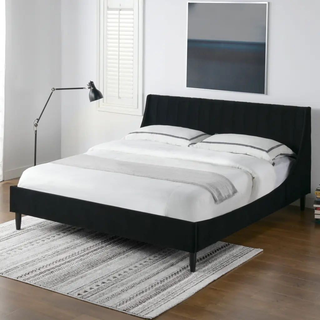 Aspen Vertical Tufted Headboard Platform Bed Set King Anthracite Black jennifer taylor home