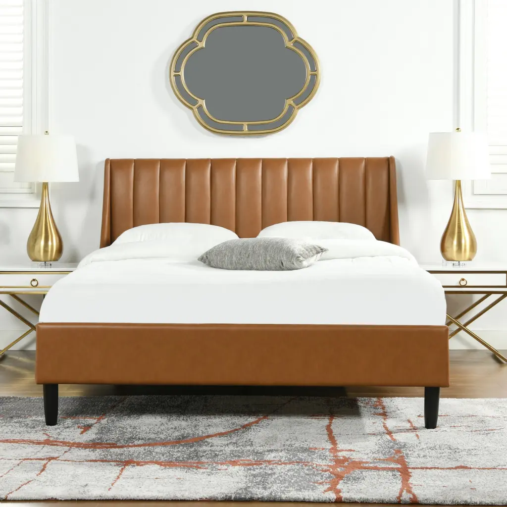 Aspen Vertical Tufted Modern Headboard Platform Bed Set Queen Caramel jennifer taylor home