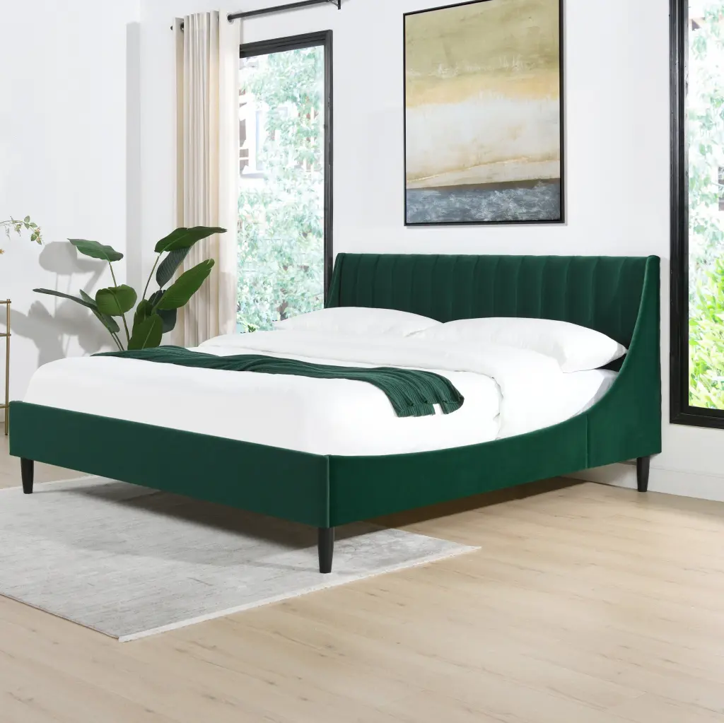 Aspen Vertical Tufted Modern Headboard Platform Bed Set California King Size Contemporary Bedroom Furniture jennifer taylo...
