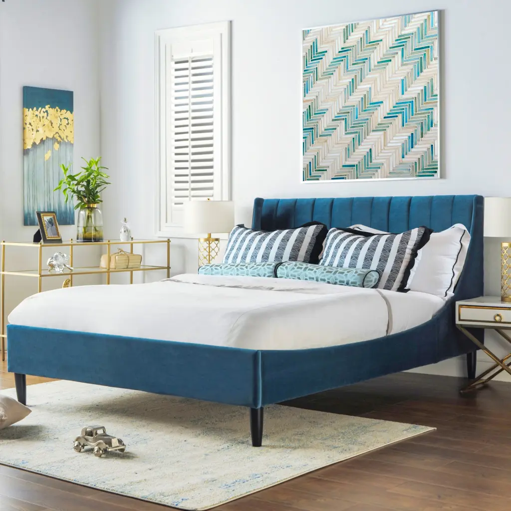 Aspen Vertical Tufted Modern Headboard Platform Bed Set Queen Satin Finish jennifer taylor home