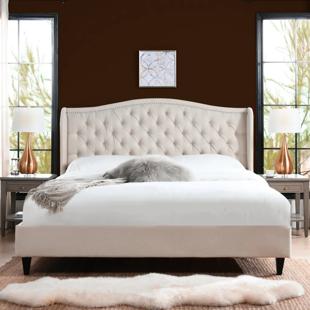 Coverley Tufted Shelter Platform Bed King Size Sky Neutral Beige Polyester jennifer taylor home