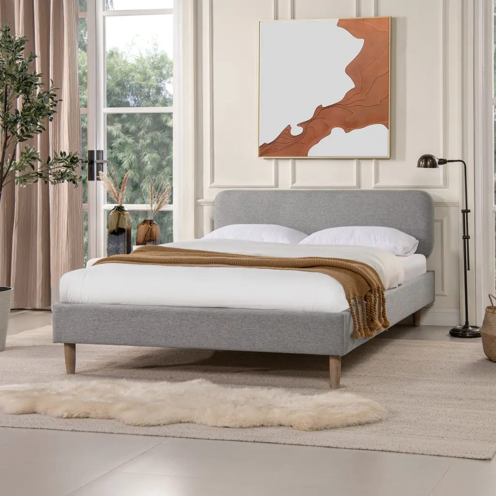 Diego Low Upholstered Platform Bed Queen Light Grey Polyester Box Spring jennifer taylor home