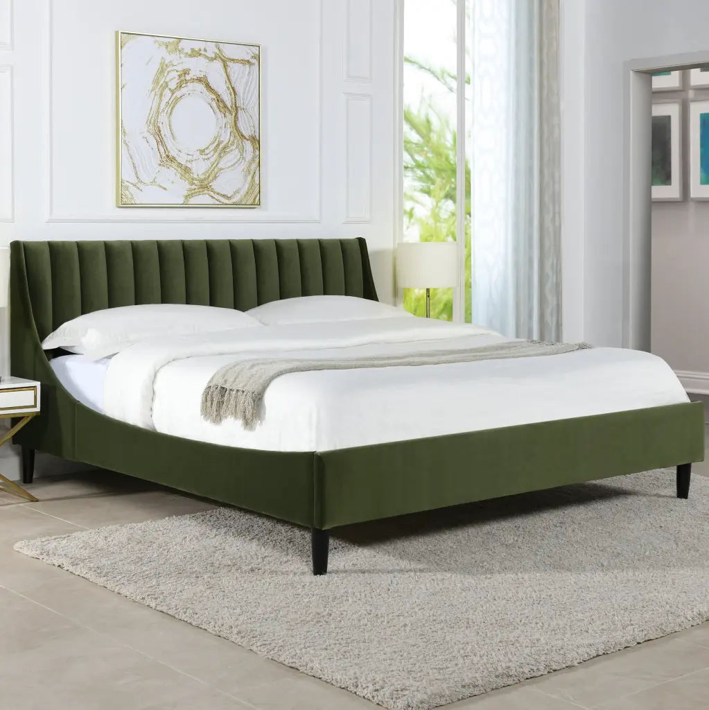 King Size Aspen Vertical Tufted Headboard Platform Bed Set Olive Green jennifer taylor home