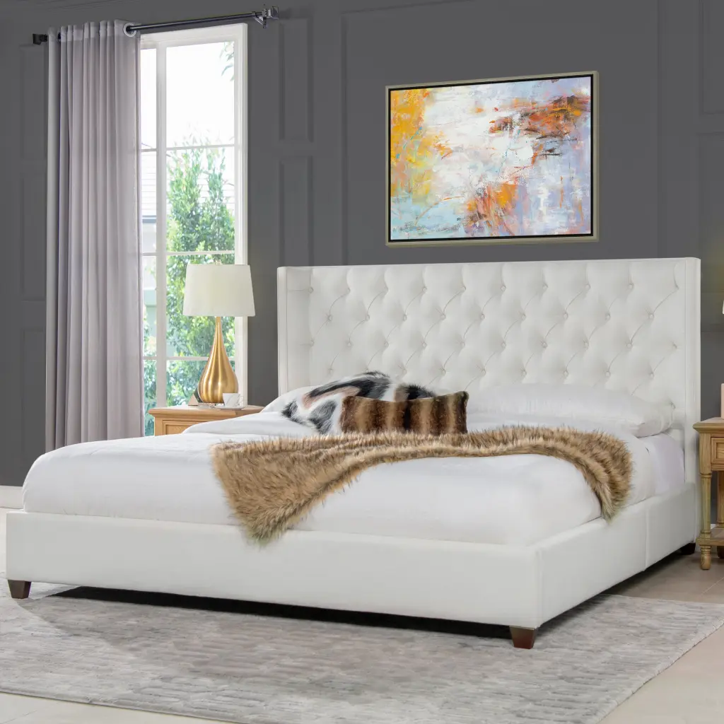 Manhattan Shelter King Platform Bed Frame Antique White Polyester Box jennifer taylor home