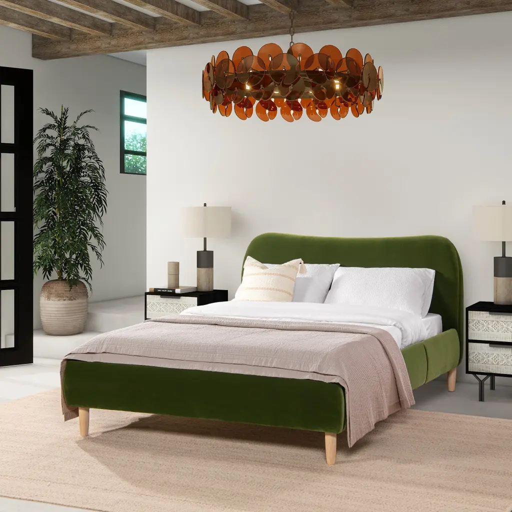 Roman Curved Headboard Upholstered Platform Bed Queen Olive Green jennifer taylor home