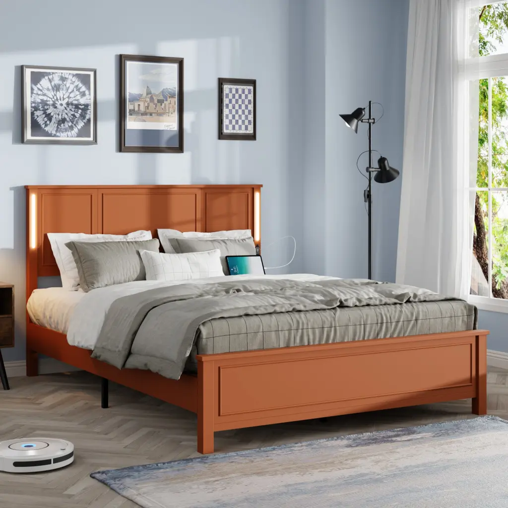 Queen Size Platform Bed Frame Timber Headboard and Footboard Modern Bedrooms jhomier furniture
