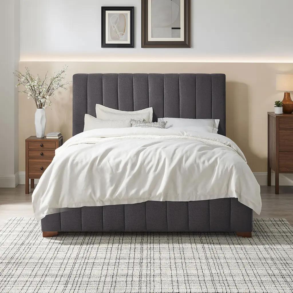 Queen Size Modern Design Upholstered Platform Bed Frame Black justone