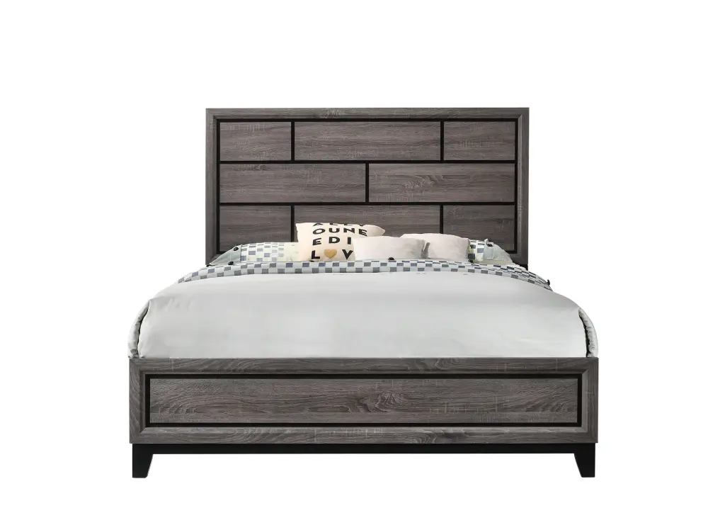 Contemporary Gray Finish Full Dimensions Panel Low Profile Bed Geometric Design kanepe