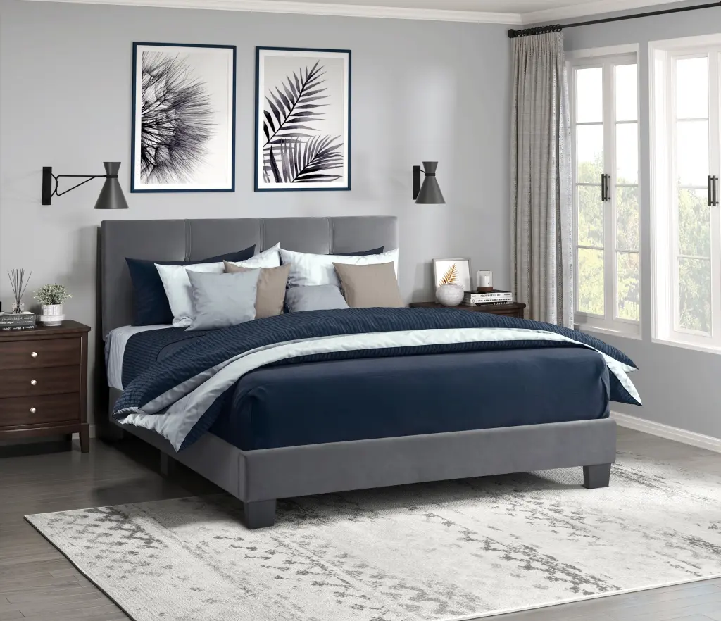 Full Size Dark Gray Velvet Upholstered Platform Bed Adjustable Height kanepe