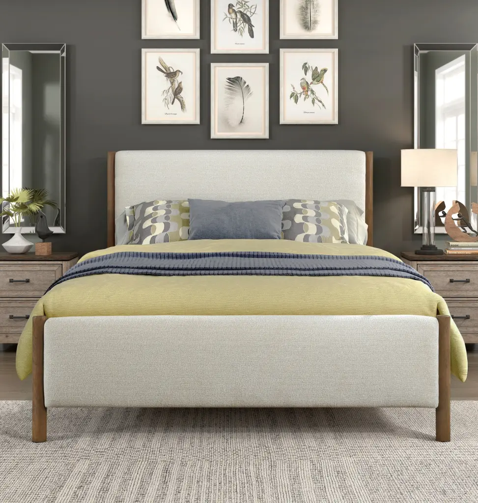 Modern Contemporary Bedroom 1Pc Queen Platform Bed Soft Beige Chenille kanepe