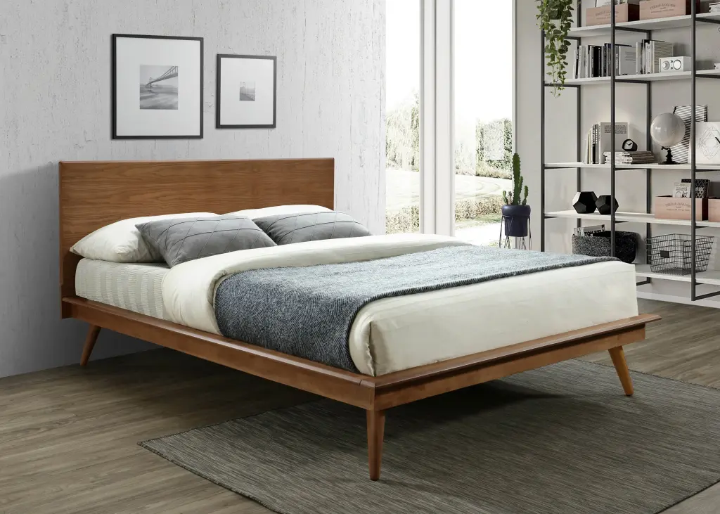 Modern Polished Design Full Platform Bed Long-lasting Brown Wooden Bedroom Furniture kanepe