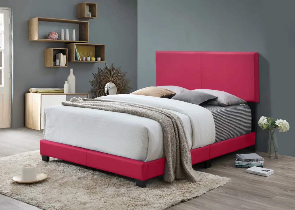 1 Piece Modern Beautiful Pink Twin Size Bedroom Platform Bed Frame PU Fabric kanepe