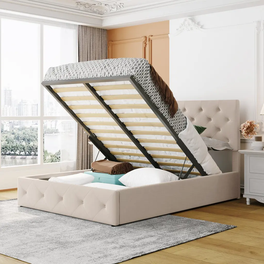 Full Size Upholstered Platform Bed Hydraulic Storage System lucky furniture