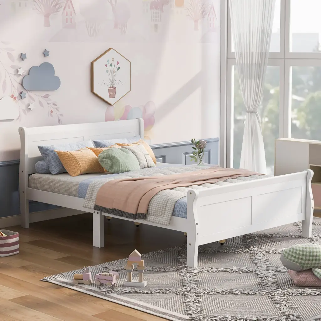 Queen Dimensions Wood Platform Bed Headboard And Wooden Slat Substantiate Wh lucky furniture