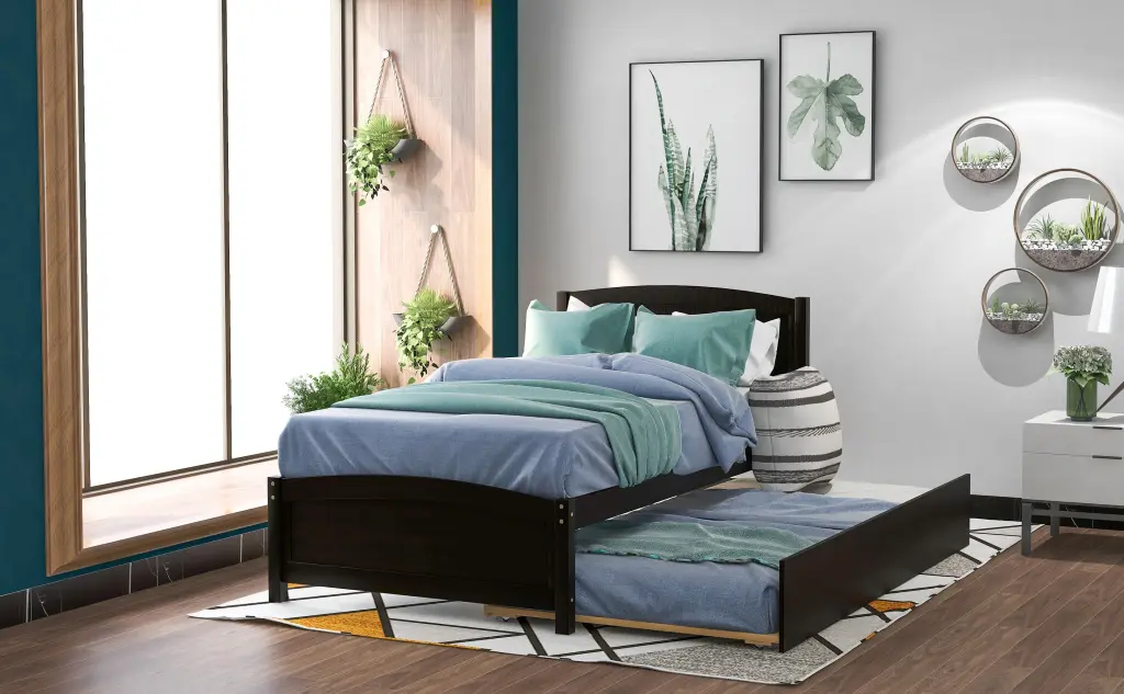 Twin Dimensions Platform Bed Trundle Espresso Solid Timber lucky furniture