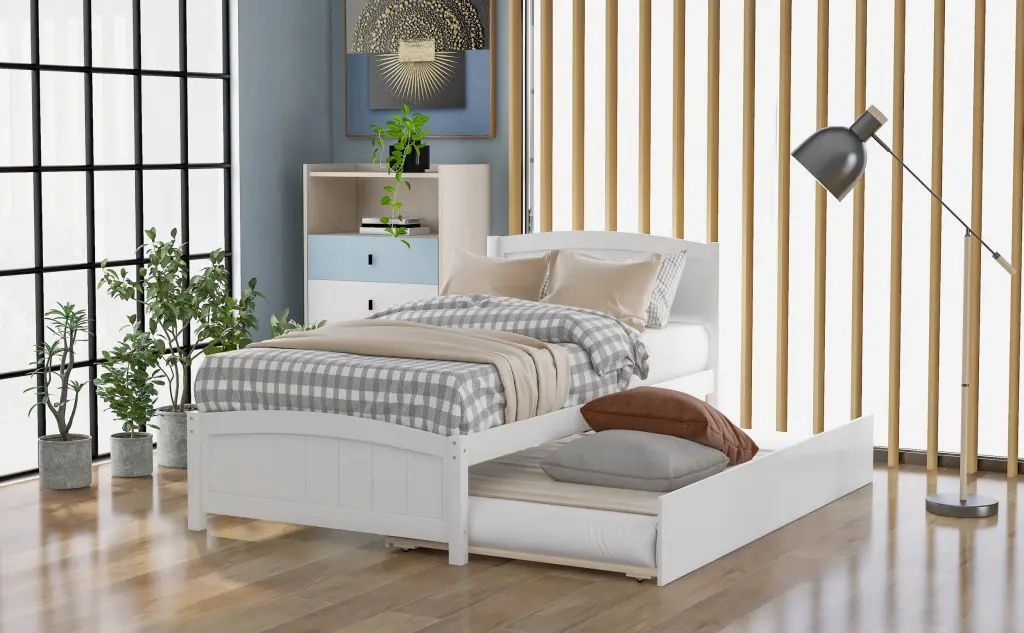 Twin Dimensions Platform Bed Trundle White Solid Timber lucky furniture