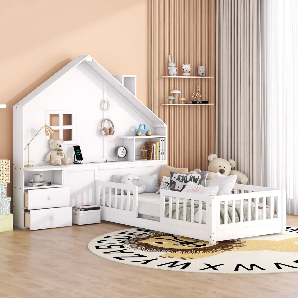 Twin Houtilize Bed Window And Bedside Drawers Platform Bed lucky furniture