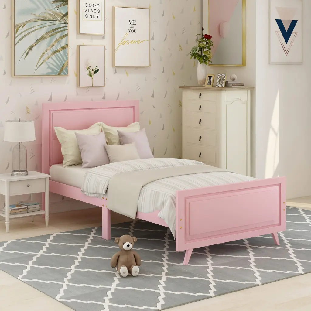 Wood Platform Bed Twin Bed Frame Headboard and Bedding Foundation lucky furniture