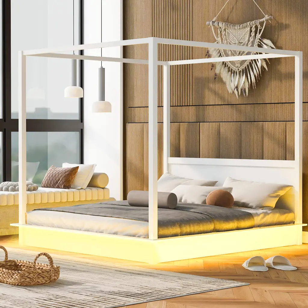 King Wood LED Canopy Bed Substantial Slats lucky home