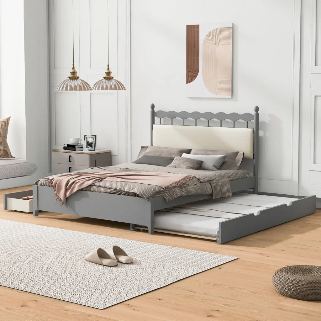 Queen Size Timberen Storage Platform Bed 2 Big Drawers and Trundle Option lucky home