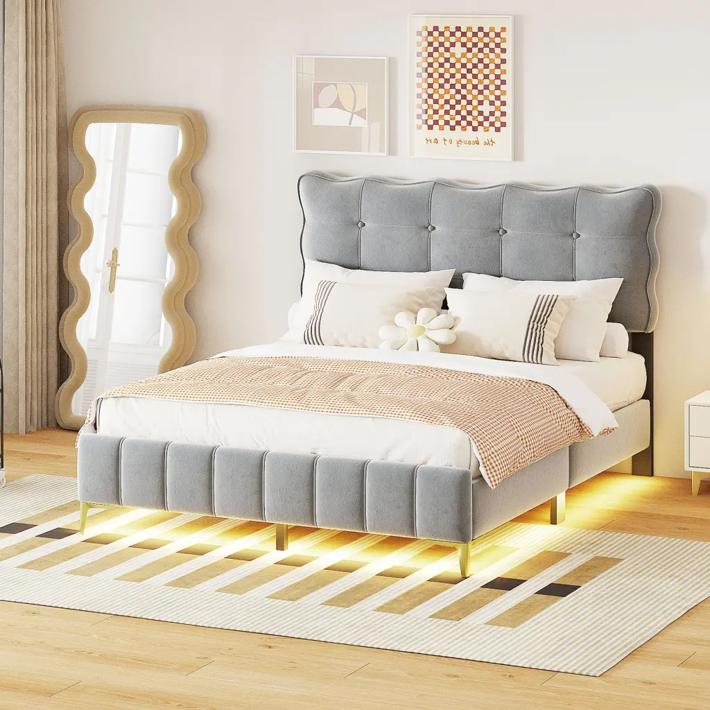 Queen Size Velvet Platform Bed Led Frame And Chic Metal Bed Frame lucky world